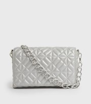 Public Desire Silver Quilted Chain Shoulder Bag